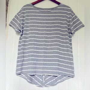 Chico’s Tee, Crew Neckline, Gray/White Stripes, Split Back Hem, 2P/12-14P.